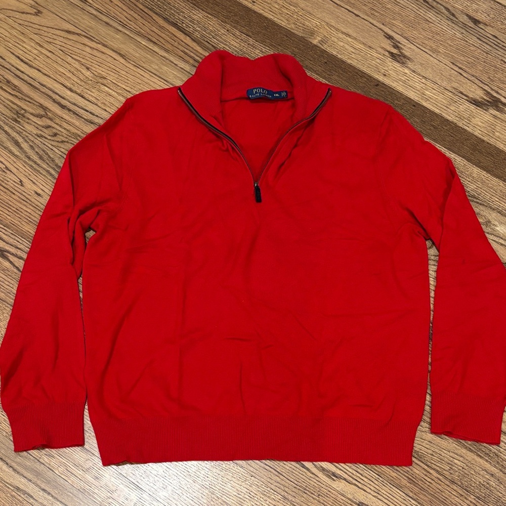 Polo by Ralph Lauren Men's Vibrant Red 1/4 Zip-Up Sweater cashmere
